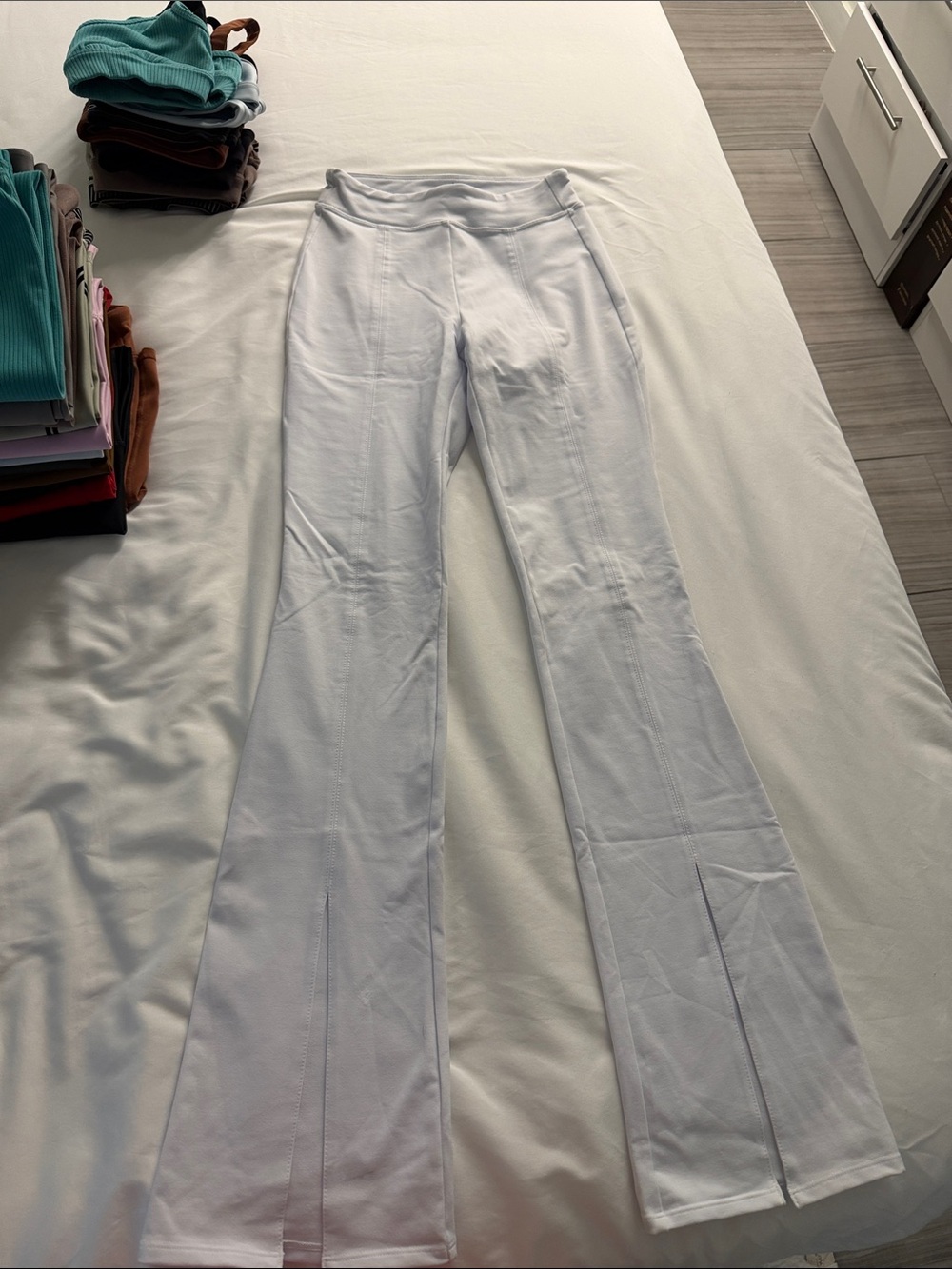 ALO Yoga White Flare Leggings with Front Slits